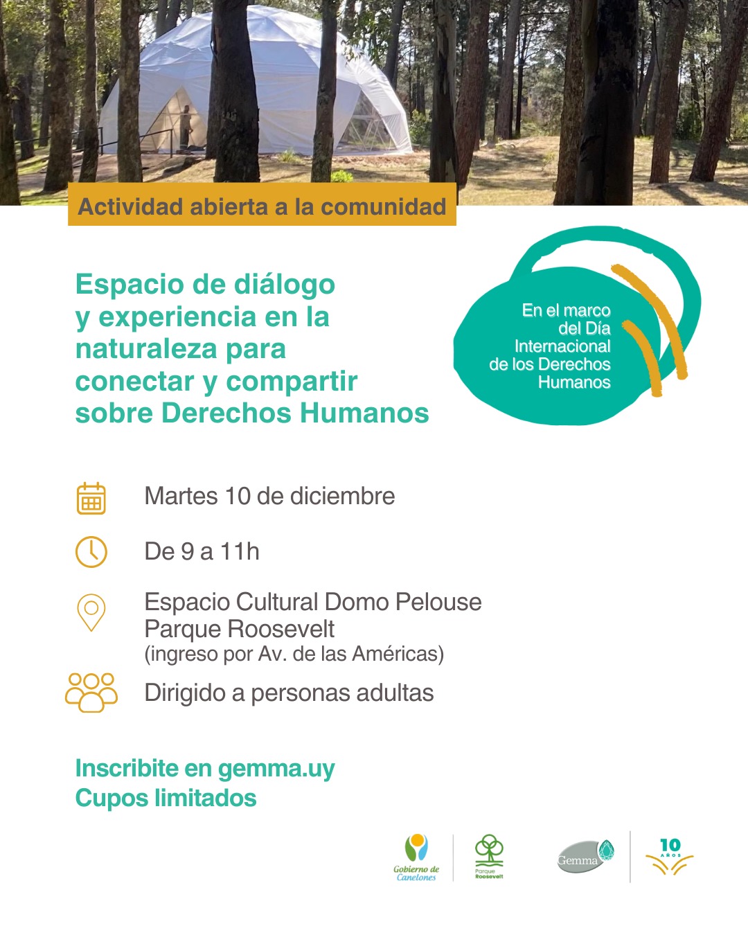 En el marco del Día Internacional de los Derechos Humanos, Consultora Gemma y Parque Roosevelt organizaneste ecuentro de diálogo sobre los Derechos Humanos en un entorno natural.