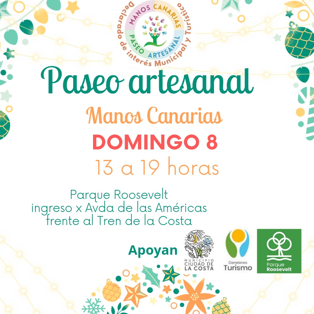 Manos Canarias con el apoyo del Municipio de Ciudad de la Costa, La Direccion de Turismo de la Inedencian de Canelones y el Parque Roosevelt realiza este paseo de compras donde se podran visitar los stands con las diferentes propuestas de artesanias creadas por emprendedores canarios.