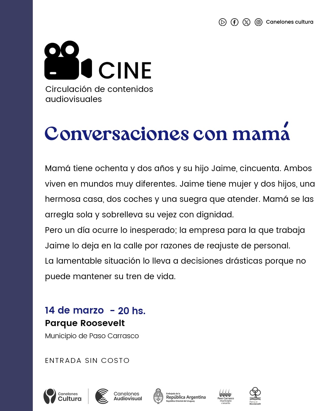 Cina bajo Las Estrellas 2025  Film.: Conversaciones con mamá  Entrada sin costo 